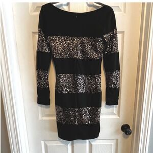 Black Sequin Long Sleeve Mini Dress Party Clubwear Sparkly Glam Size Medium